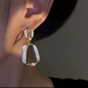 Gold and White Earrings